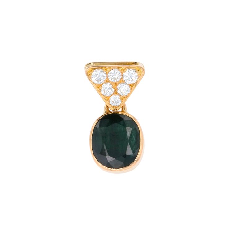 Pendentif vintage saphir 3.45 carats et diamants 0.36 carat or jaune 3.32g Comme neuf -  reconditionné disponible sur Gemme Les Bijoux